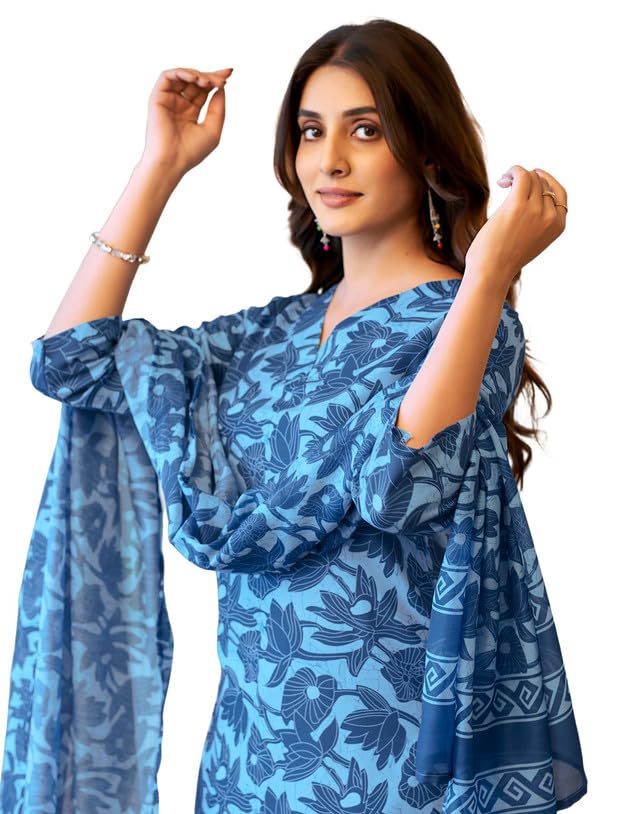 Image of SIRIL Women's Rayon Blend Floral Printed Straight Kurta Pant with Dupatta Set