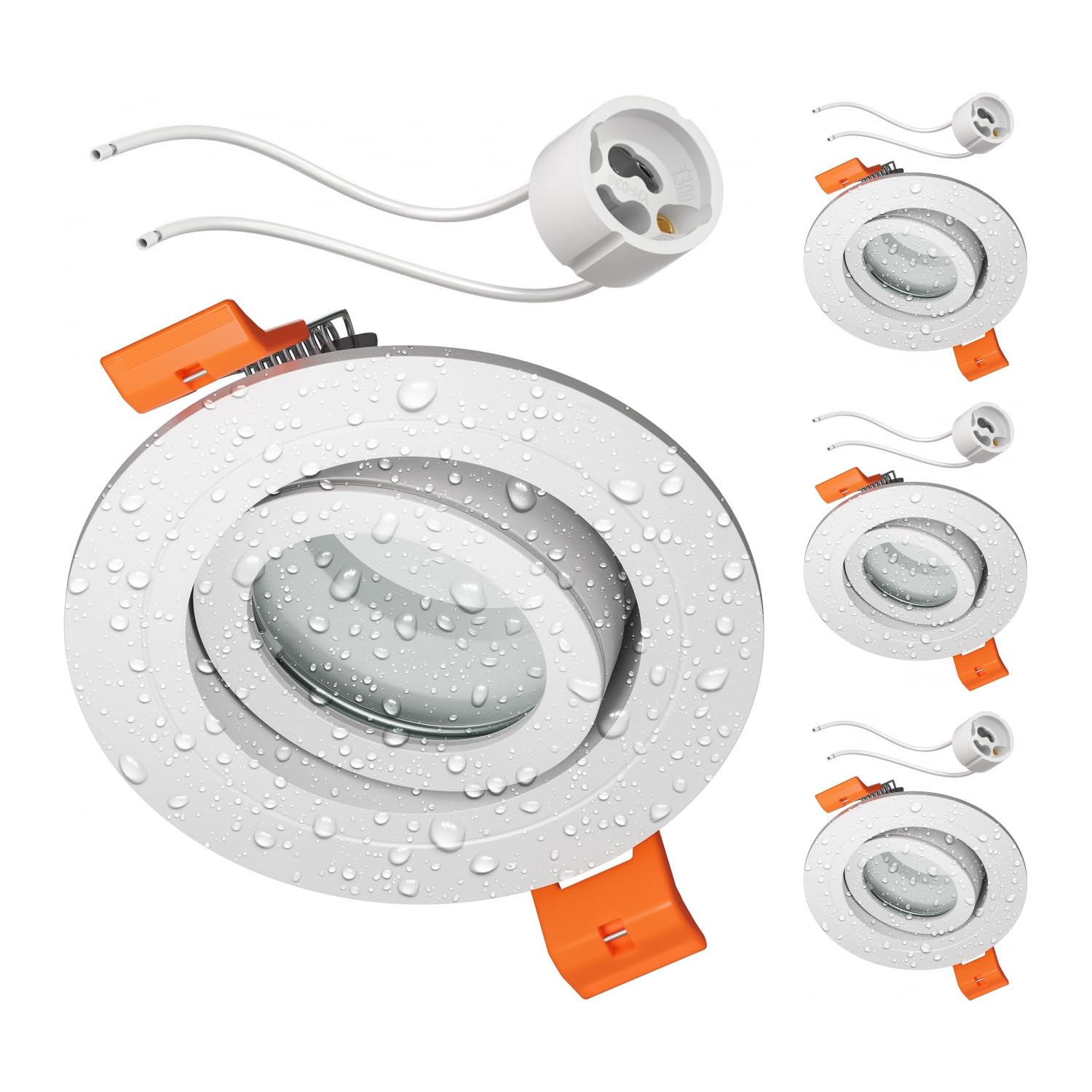 ledscom.de 4 pcs. Bathroom Ceiling recessed Frame ERID, Damp-Proof, Bathroom, IP44, Round, swivelling, White matt incl. GU10 Socket — image 1