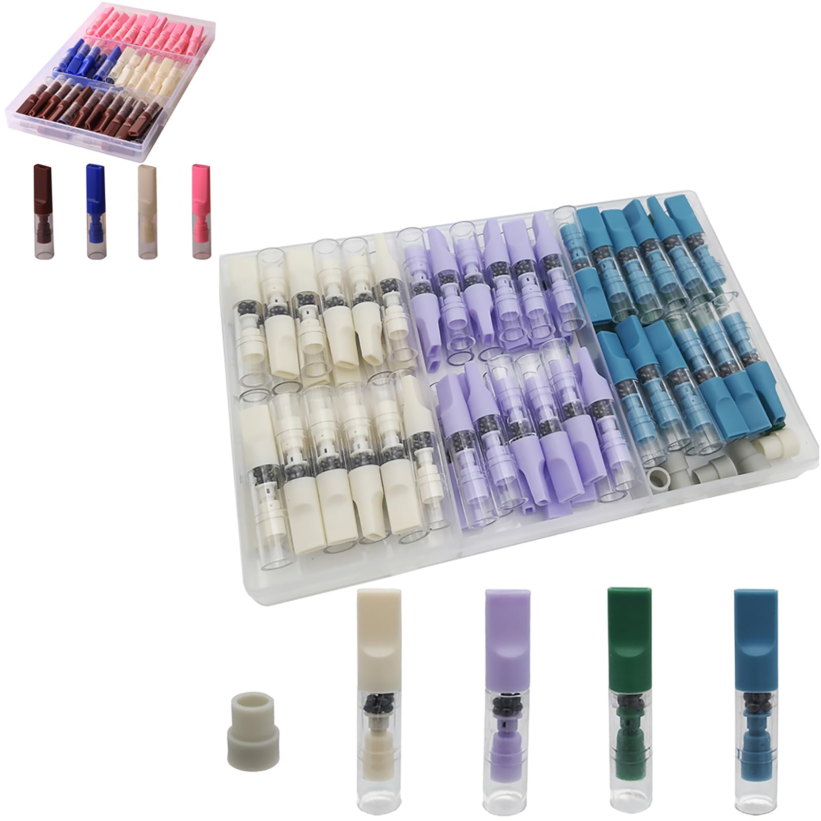72 pcs Disposable Cigarette Filters, Tar Filters for Cigarettes, can be Applied to Cigarettes with a Diameter of 8mm and 5mm. (White, Purple, Blue, Green)