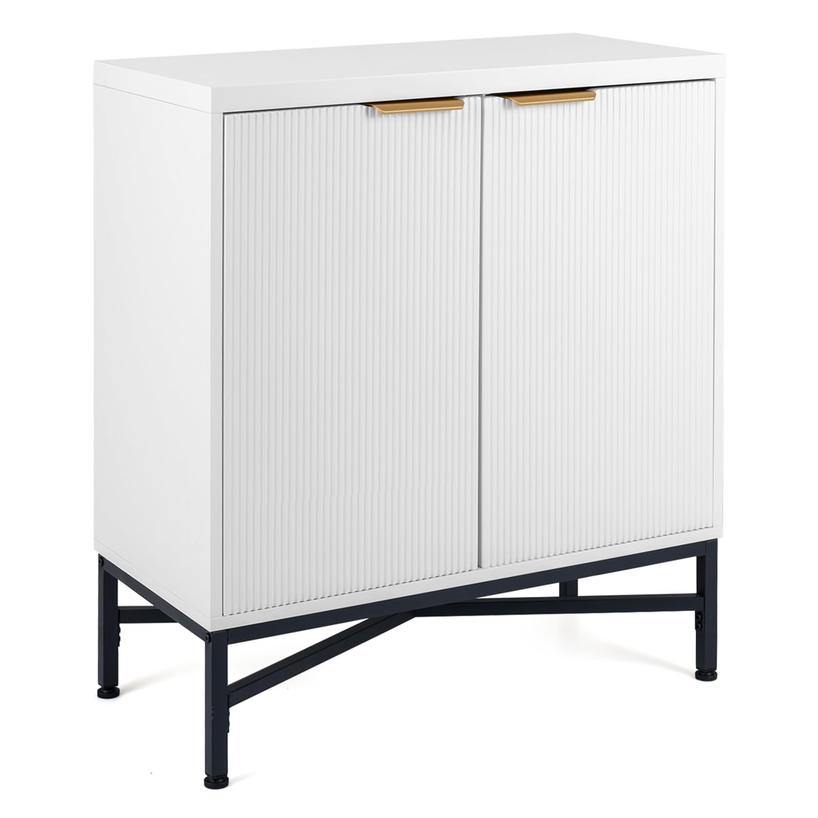 COSTWAY Fluted Sideboard Cabinet with 2 Doors & Adjustable Shelf (White)