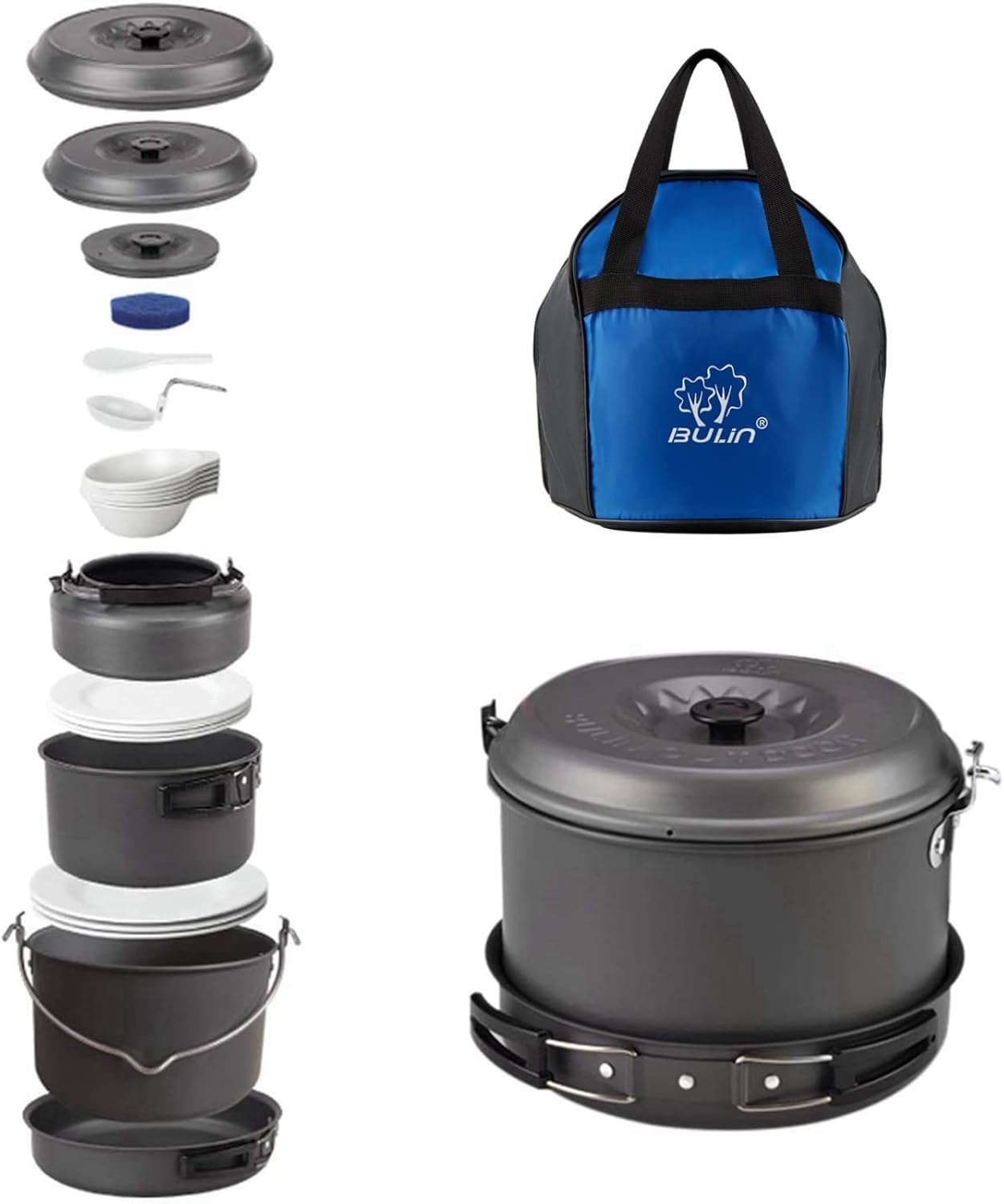 Bulin Camp Cookware Set 24 PCS Camping Cookware Lightweight Aluminum Cookware Set Backpacking Cooking Set Mess Kit for Camping Family Hiking Camping Pots and Pans Set : Home & Kitchen