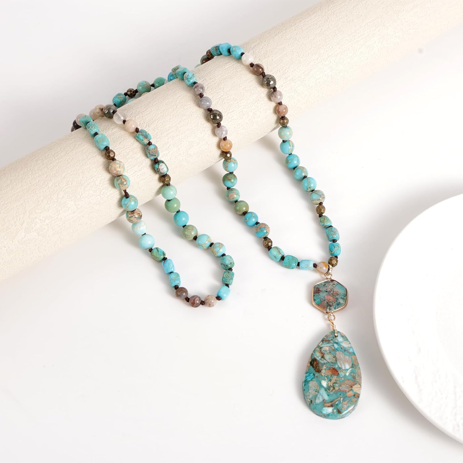 Boho Necklace for Women/Men Long, 35.4in Natural Stone Bead Jewelry Charm Handmade Bohemian Fashion Chunky Chakra Necklace - Image 3