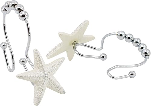 Miniatura 4 de BEAVO Seashell - Ganchos para cortina de ducha, 12 anillos decorativos de acero inoxidable para cortina de ducha de doble rodillo que se deslizan,