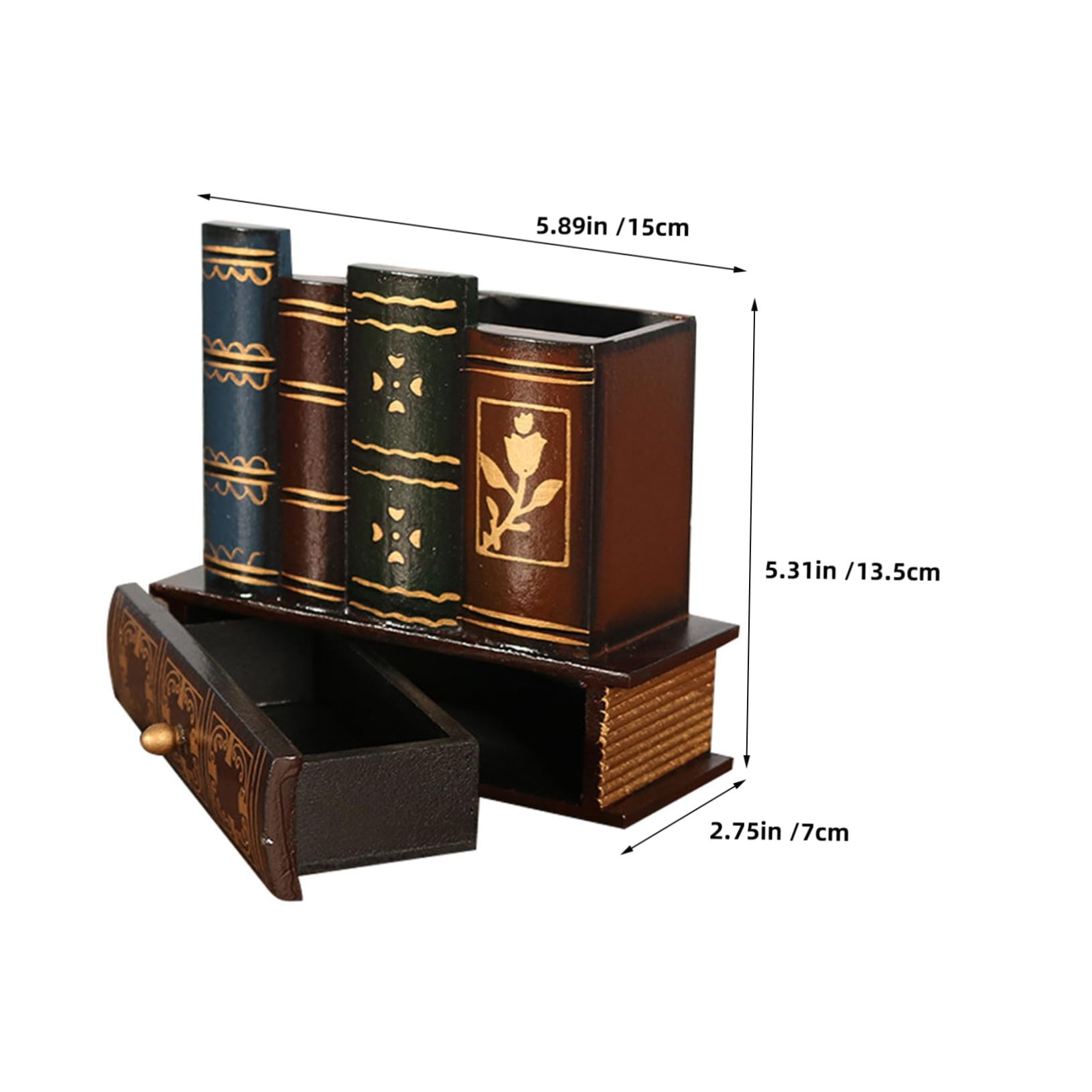 WOONEKY Portalápices Estilo Libro Retro con Cajón, Madera, 2 Piezas
