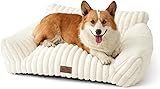 COZY KISS Medium Dog Sofa Bed 80x60x33 cm - Orthopedic Cat Bed for Indoor Cats, Large Washable Pet Sofa & Puppy bed with Head and Neck Support, Faux Fur Rope Design Couch, Anti-Slip Bottom, Cream - 1