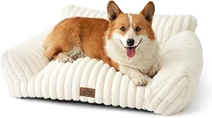 COZY KISS Dog Beds for Small Dogs and Cat Bed, Premium Plush Faux Fur Pet Sofa Bed Couch, Ultra-Soft Pet Furniture for Cats & Small Dogs, 80x60 cm (Cream, Medium)