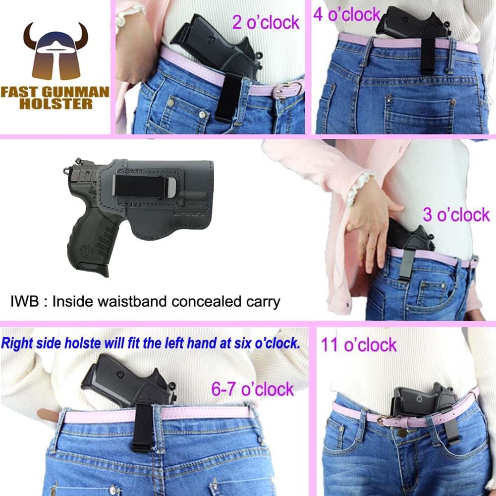 Leather IWB Holster for Ruger SR22 – Fits Ruger SR22 with or Without LaserMax Mini Laser for Concealed Carry