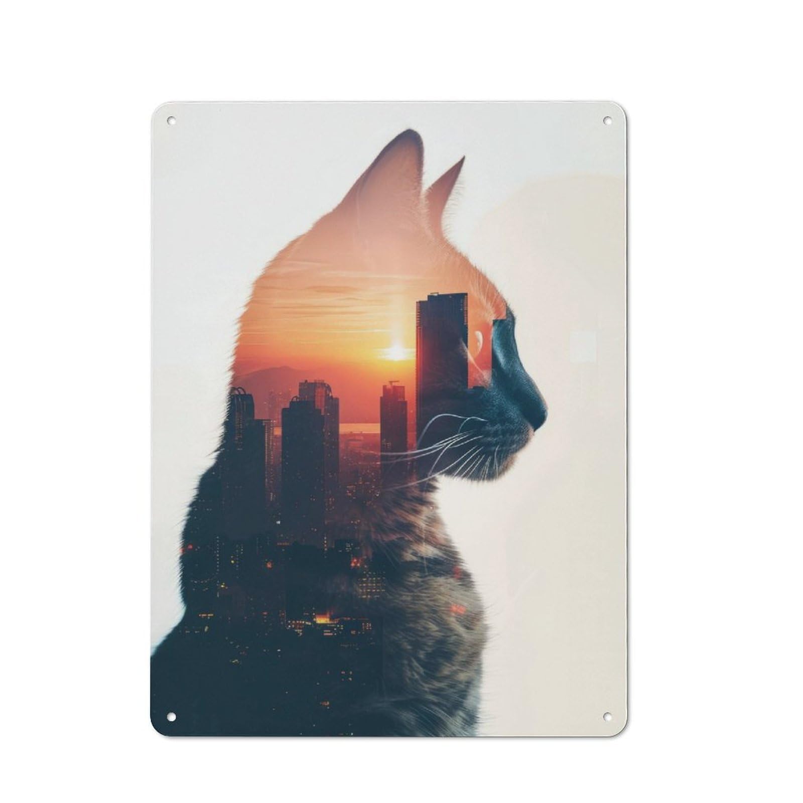 Junmoney Cat In City Exposure Tin Sign 40X30cm With For Home Bar Wall, Rustic Decor, For Kitchen, Dining Room And Home Bar Wall Decor