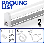 Barrina T5 LED Shop Light 4FT, 2200LM, 20W, 5000K (Daylight White), Utility Garage Lighting, Linkable Ceiling and Under Cabinet Light, Corded Electric with Built-in ON/Off Switch, 2 Packs