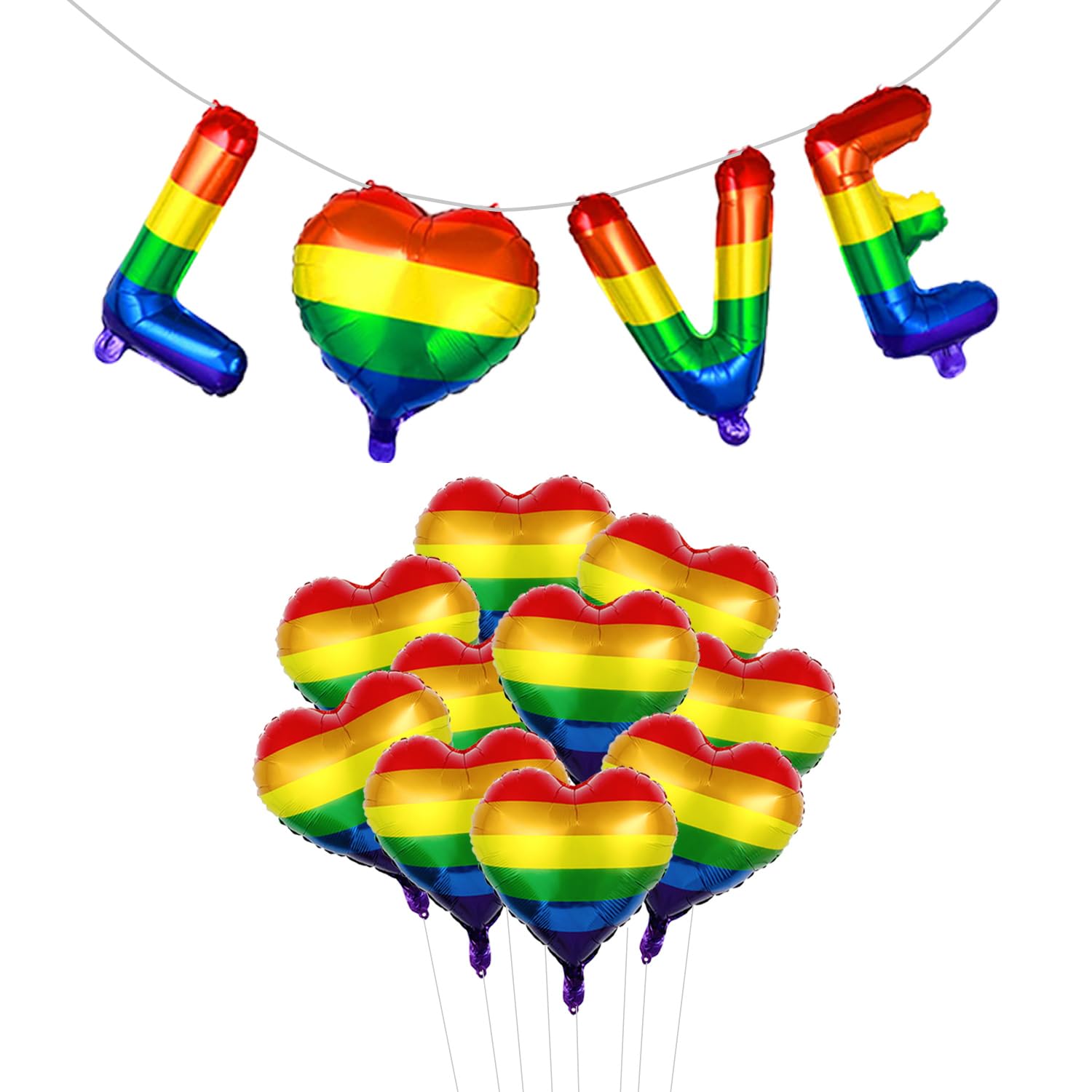 Rnskfg Color 10 Rainbow Balloons And 1 Banner, Gay Pride Balloons, Aluminum Film Balloons, Party Scene Decoration.