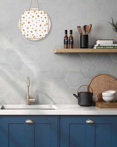 Miniatura 5 de Front Door Decoration Welcome Sign, Pumpkins Maple Leaves Fall Thanksgiving Farmhouse 10 Inch Round Wood Hanging Sign, Seasonal Wall Wreaths Porch