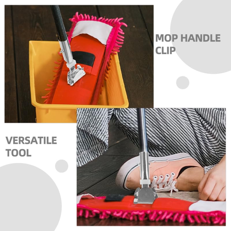 Cabilock Stainless Steel Mop Bar Clamp with Rotating Universal Head, 1.5mm Chuck Dust Broom Handle Pole Bar Steel Clip, Mop Stick Connector Rod Replacement for Floor Cleaning, Silver