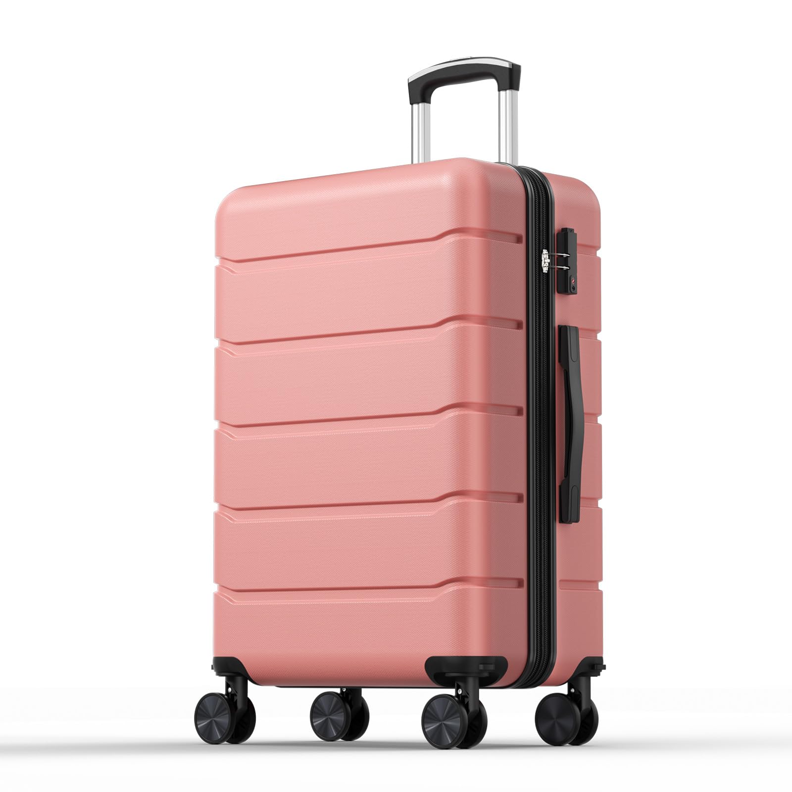 24 Inch Checked Luggage, Hard Shell Suitcase, Pink