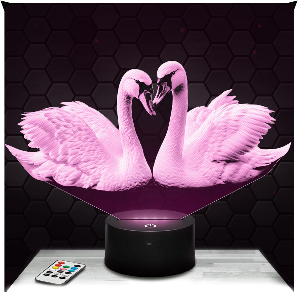 Lampephoto.fr - Swan Couple 3D Lamp, Night Light 3D LED Illusion Lamp, Decoration Wild Animal, Gift Idea for Men, Night Light for Children's Bedroom, Gifts Idea for Boys, Original Christmas, Gift — image 1