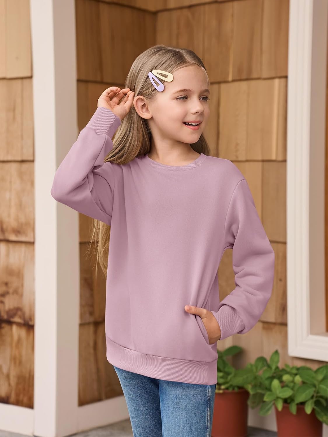 Haloumoning Girls Long Sleeve Sweatshirts Kids Casual Crewneck Loose Fit Pullover with Pockets 5-14 Years - Image 4