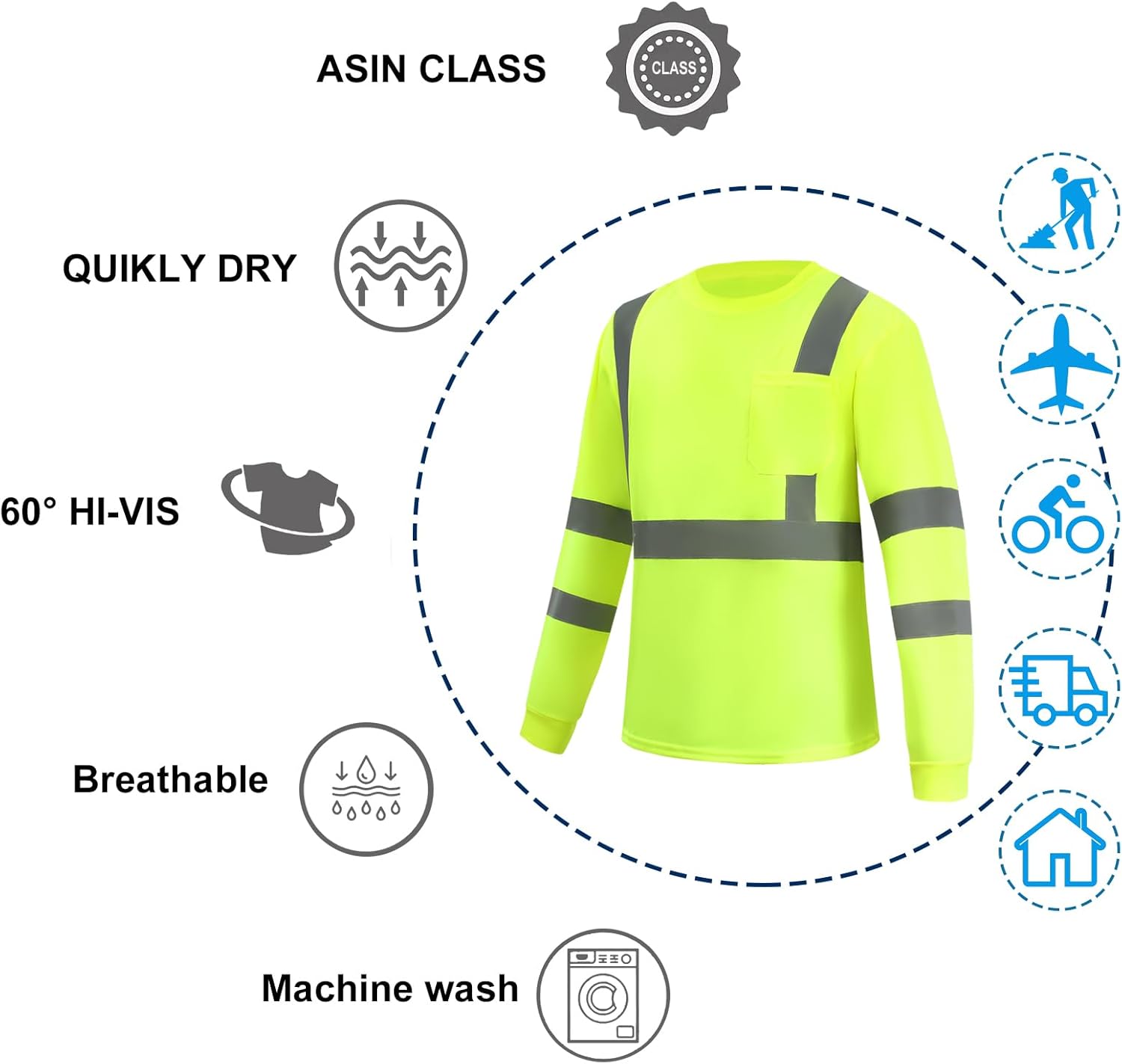 6 Pack Hi Vis Long Sleeve Safety Shirts Reflective DryBlend Shirts for Railway Colleague Moisture Wicking Multipack - Image 8