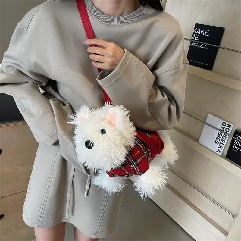 Cute Dog Plush Crossbody Bag for Women, Cute Furry Fuzzy Dog Western Highlands Backpack Kawaii Stuffed Animal Shoulder Bag - Image 2