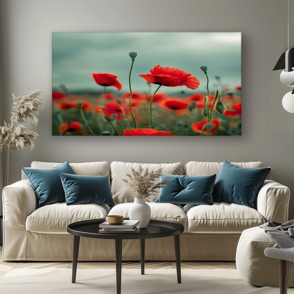MKBKLI Abstract Canvas Wall Art for Living Room Red Flower Plant Paintings for Bedroom, Office, Kitchen - Home Decor Pictures, 50x100cm