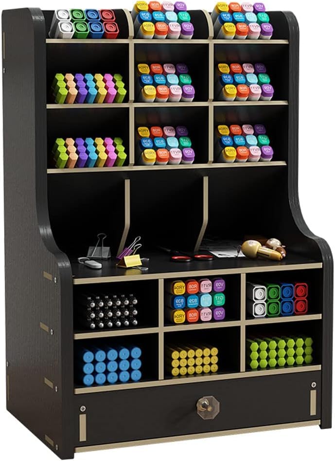 Organizador de Escritorio de Madera, Caja de Almacenamiento de Escritorio Estacionario (Negro-OA241)