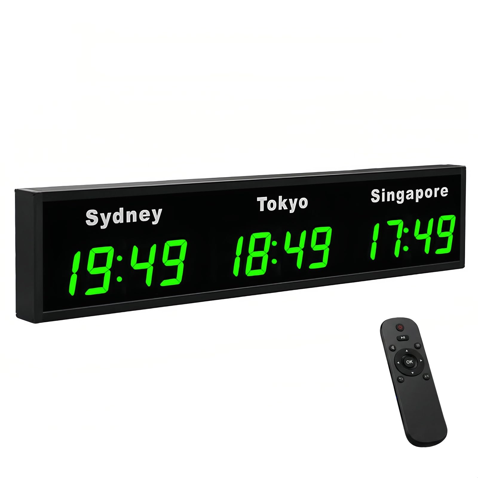 Orologio mondiale, grande display digitale a LED per 3-5 fusi orari, città personalizzabili, montato per uffici e hotel, perfetto per uso domestico e aziendale internazionale