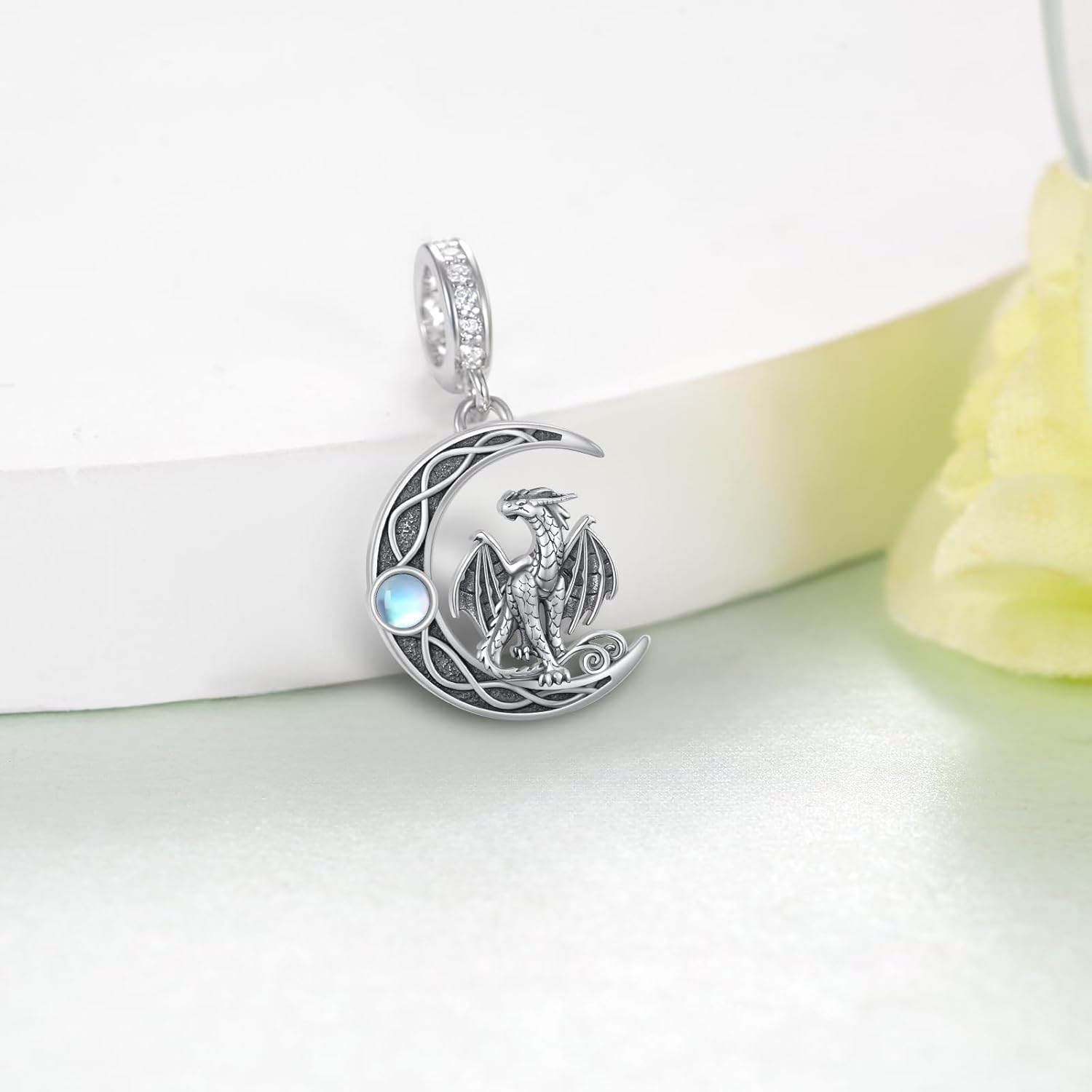 Dragon Charms 925 Sterling Silver Celtic Moonstone Dragon Beads Dragon Jewelry Gifts for Women