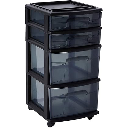 Rubbermaid Mini 3-Drawer Tower, Plastic, 7 1/8w x 8 3/8d x 9 3/4h,  Black/Clear