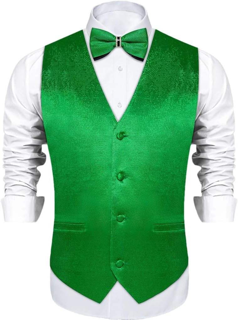 Men's Solid Color Casual Shiny V-Neck Wedding Party Vest