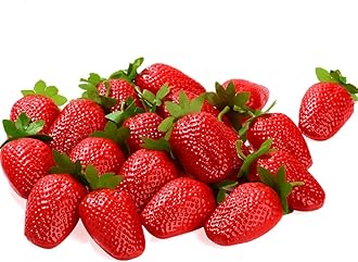 VIDELLY 20 Pieces Artificial Strawberries Fake Strawberries Lifelike Red Realistic Plastic Fruit for Kitchen Party Decoration Photo Prop,L Size