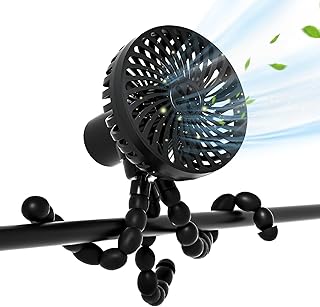 wyewye Pram Fan, Stroller Fan Usb Rechargeable Pram Fan Clip on Stroller, baby portable fan for pram 360° Rotate Clip on Fan for Car Seat Crib Pushchair Desk Bike Camping Treadmill Travel Black