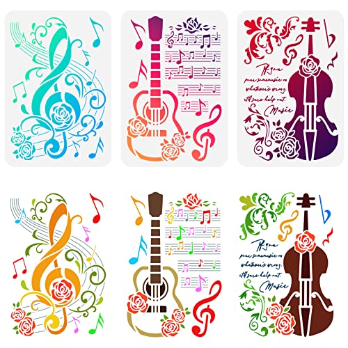 FINGERINSPIRE 3PCS Music Notes Stencil Set, 21x29.7cm Plastic PET Stencil for Guitar Cello, Musical Score