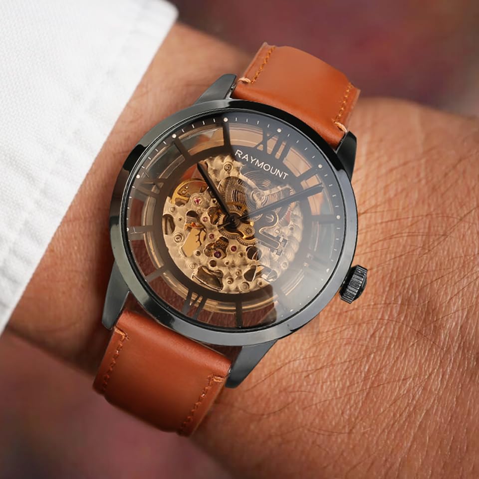 Image of FORSINING Men's Automatic Watch with Mechanical Movement, Skeleton Dial and Leather Band