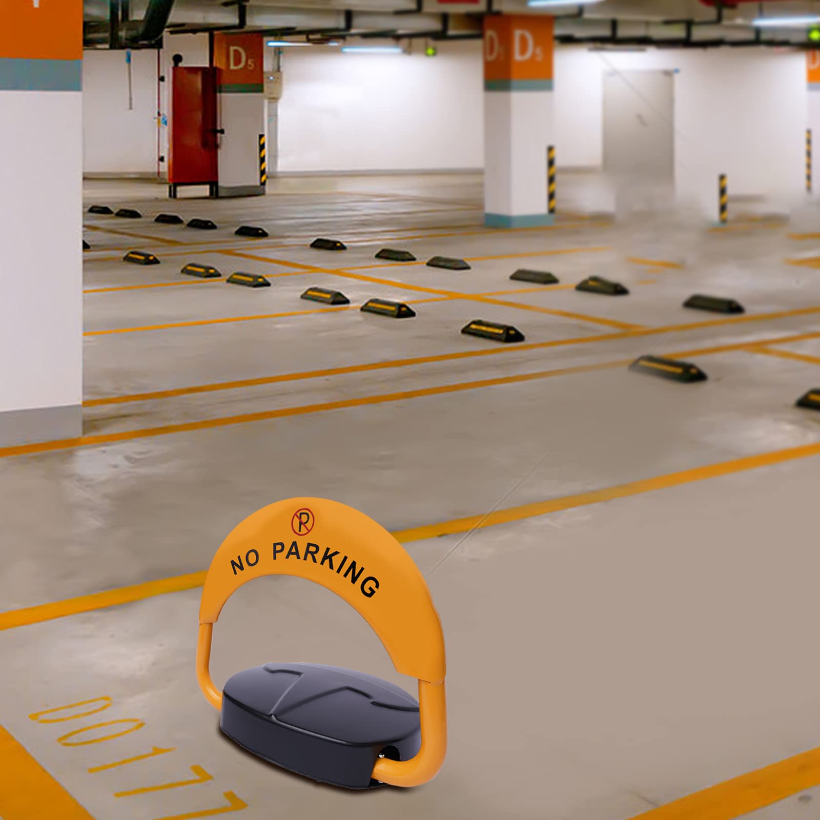 Barrière de parking électrique jaune avec télécommande de 30 m, pliable et poteau de stationnement automatique, pour anti-collision, contrôle à distance alarme automatique