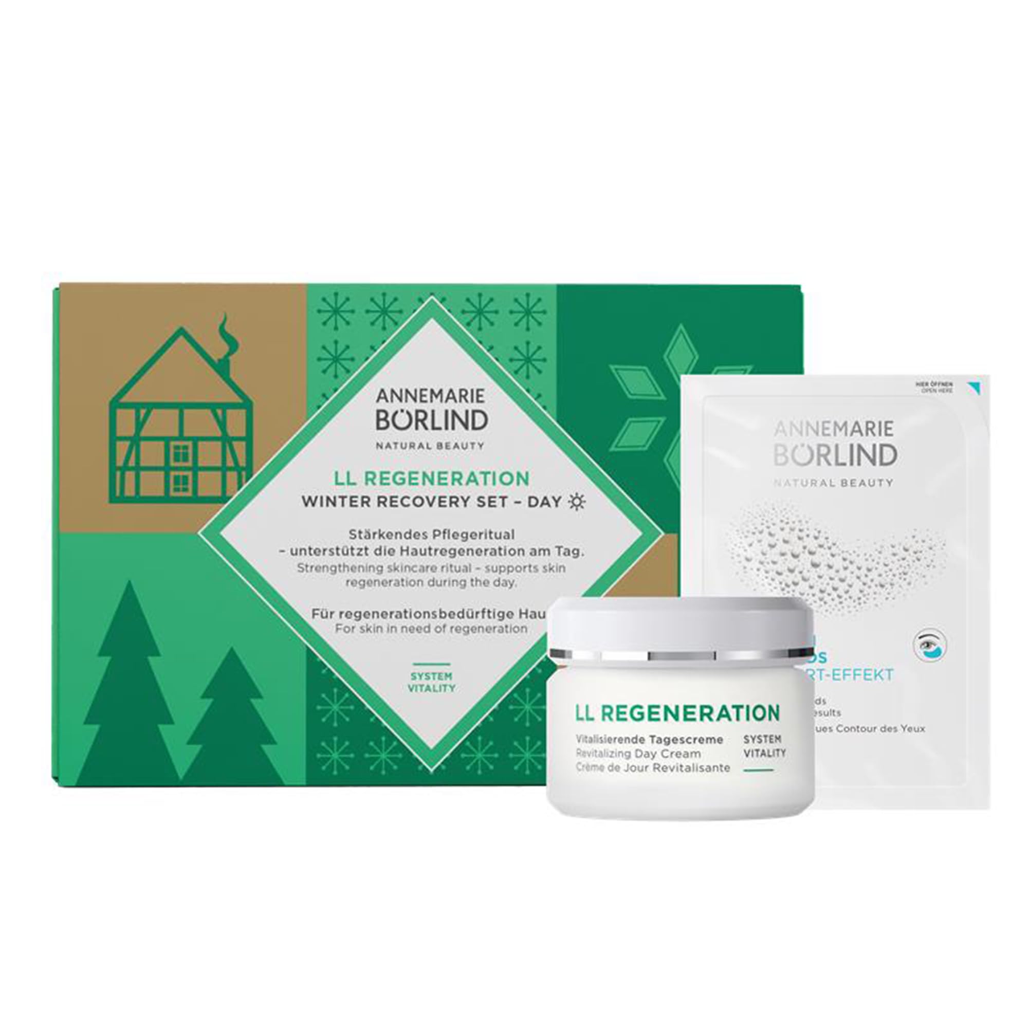 ANNEMARIE BÖRLIND LL REGENERATION Winter Recovery Day Set - Tagescreme (50 ml) + Geschenk 1x Sachet Hyaluron Augenpads - Feuchtigkeitsspendende, Straffende Gesichtspflege