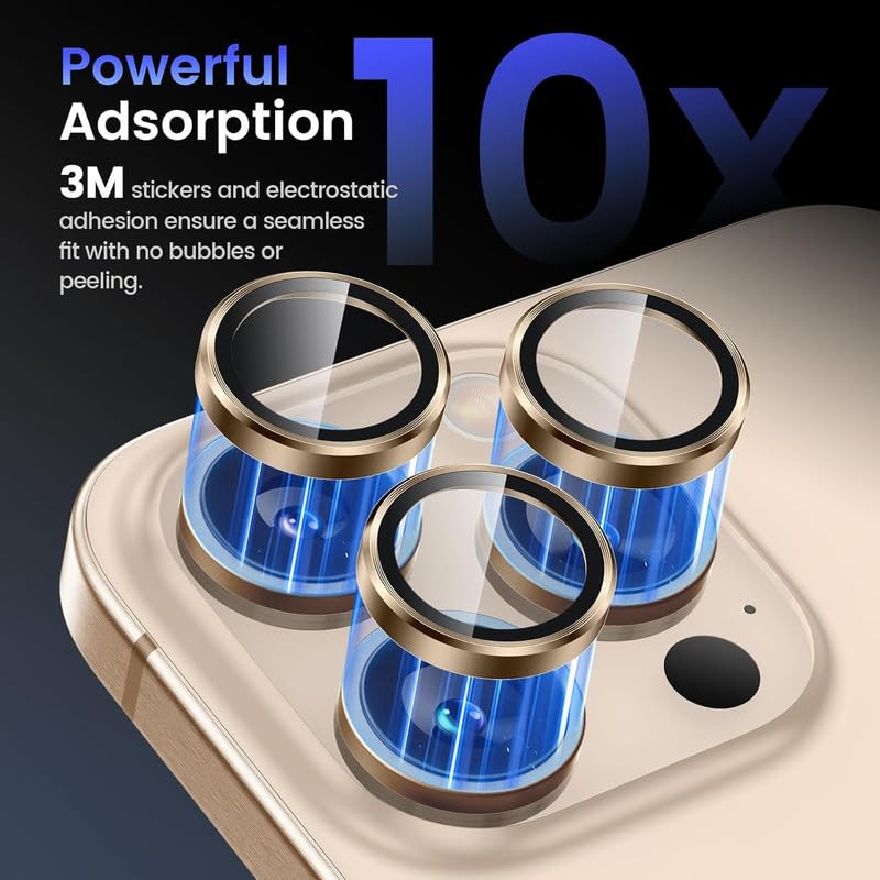 Image of Skinomi Camera Lens Protector Compatible with iPhone 16 Pro / 16 Pro Max [Anti-Scratch] Premium Tempered Glass Film Aluminum Alloy Lens Ring Cover -Desert Titanium