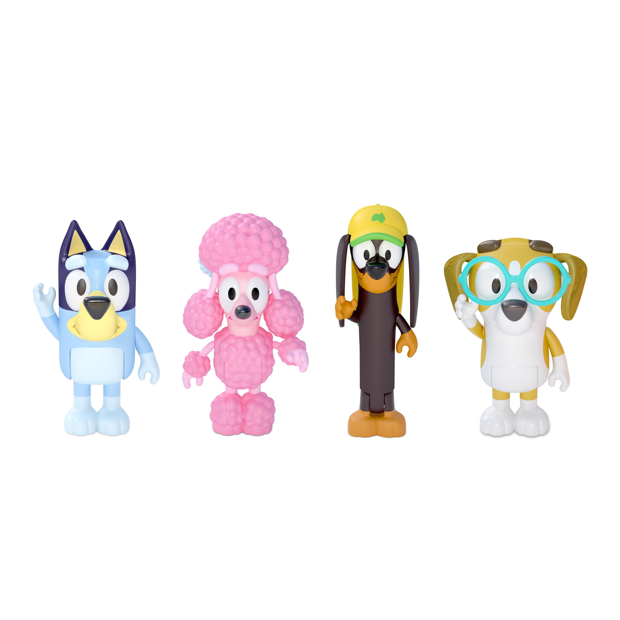 BlueY 4er-Figuren-Set Freunde, Coco, Snickers und Honey; 6,3-7,6 cm große Figuren mit beweglichen Gelenken – offizieller Sammelartikel