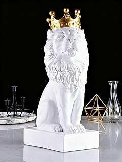 Lion Figurine Decorative Lion Statue Home Decor for Desk-13 Inch White Lion King Statue