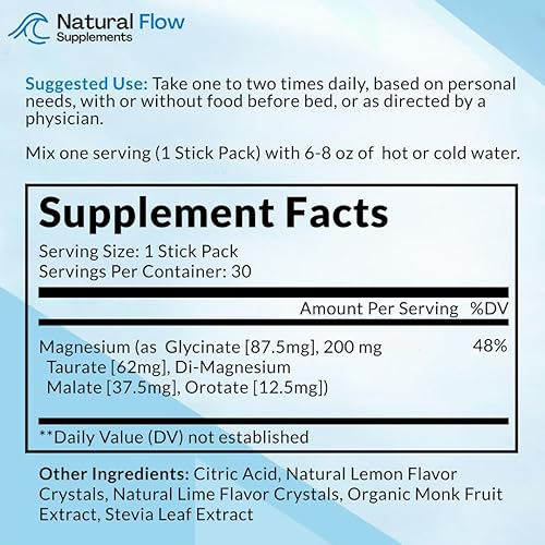 Miniatura 2 de Paquetes de mezcla de bebidas en polvo de magnesio  Limónlima  flujo natural 4 veces glicinato de magnesio, taurato, malato, suplemento de orotato,