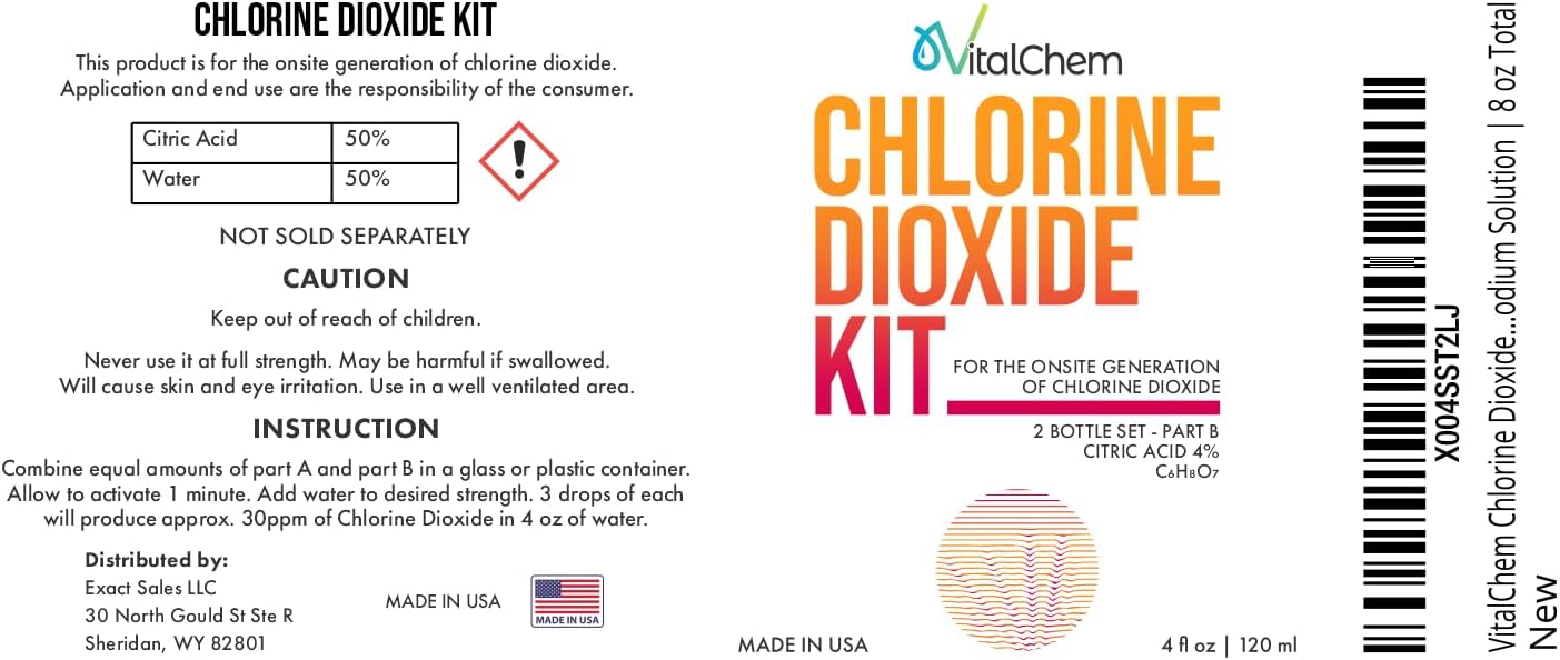 Chlorine Dioxide Kit | Glass Bottles with Droppers | Citric Acid 50% and Sodium Solution | 8 oz Total