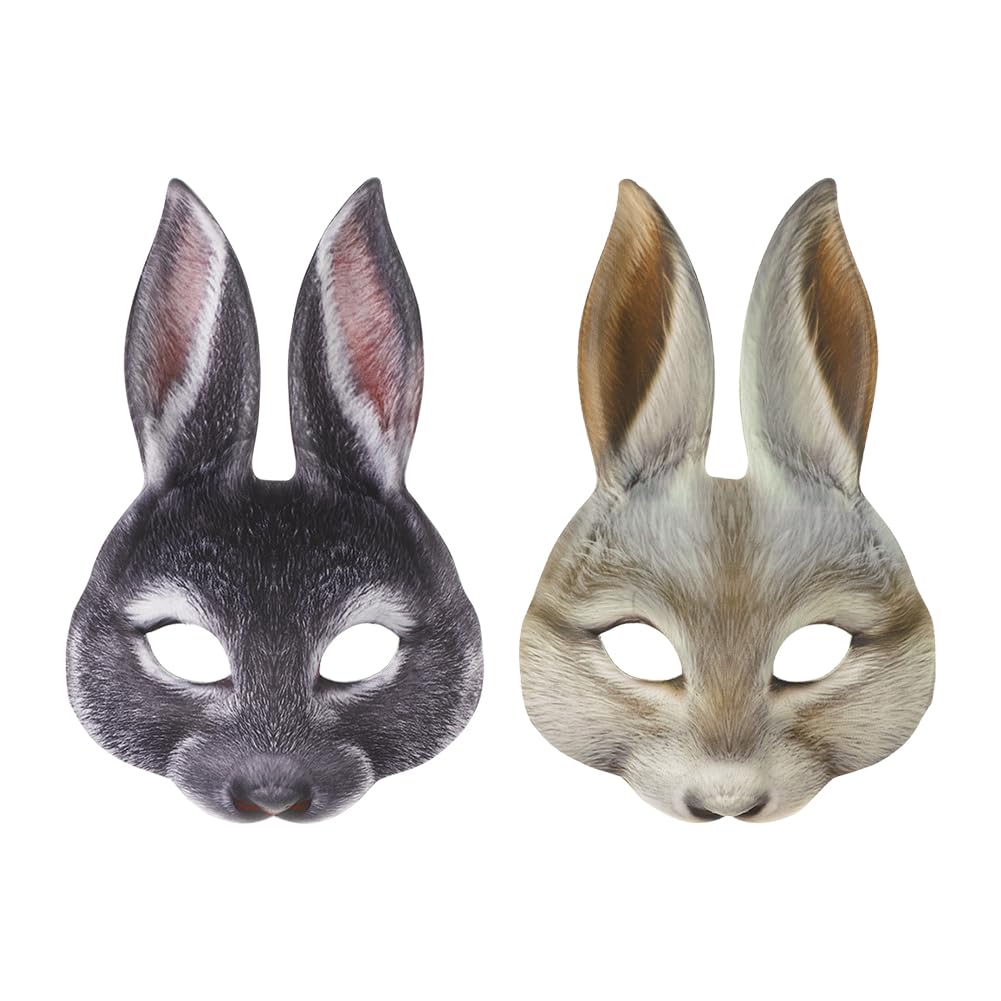 JNGUOSICN 2Pcs Bunny Mask EVA Rabbit Animal Masks Cosplay Rabbits Costume Adult Bunny Face Mask with Ears for Fancy Dress Halloween Masquerade Costume Party Prop
