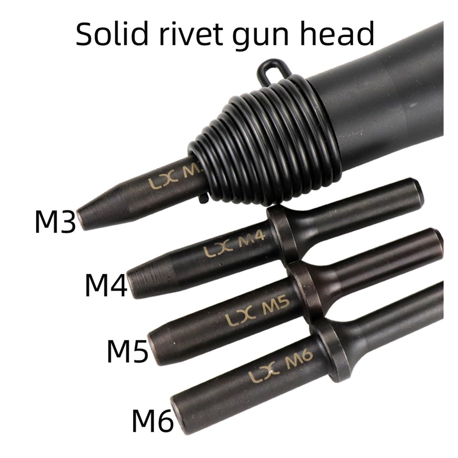 Pistola remachadora neumática, martillo de aire, máquina clavadora con mango de Metal, cabezales de remache semihuecos sólidos, herramienta profesional(250s n 5 hollow rods)