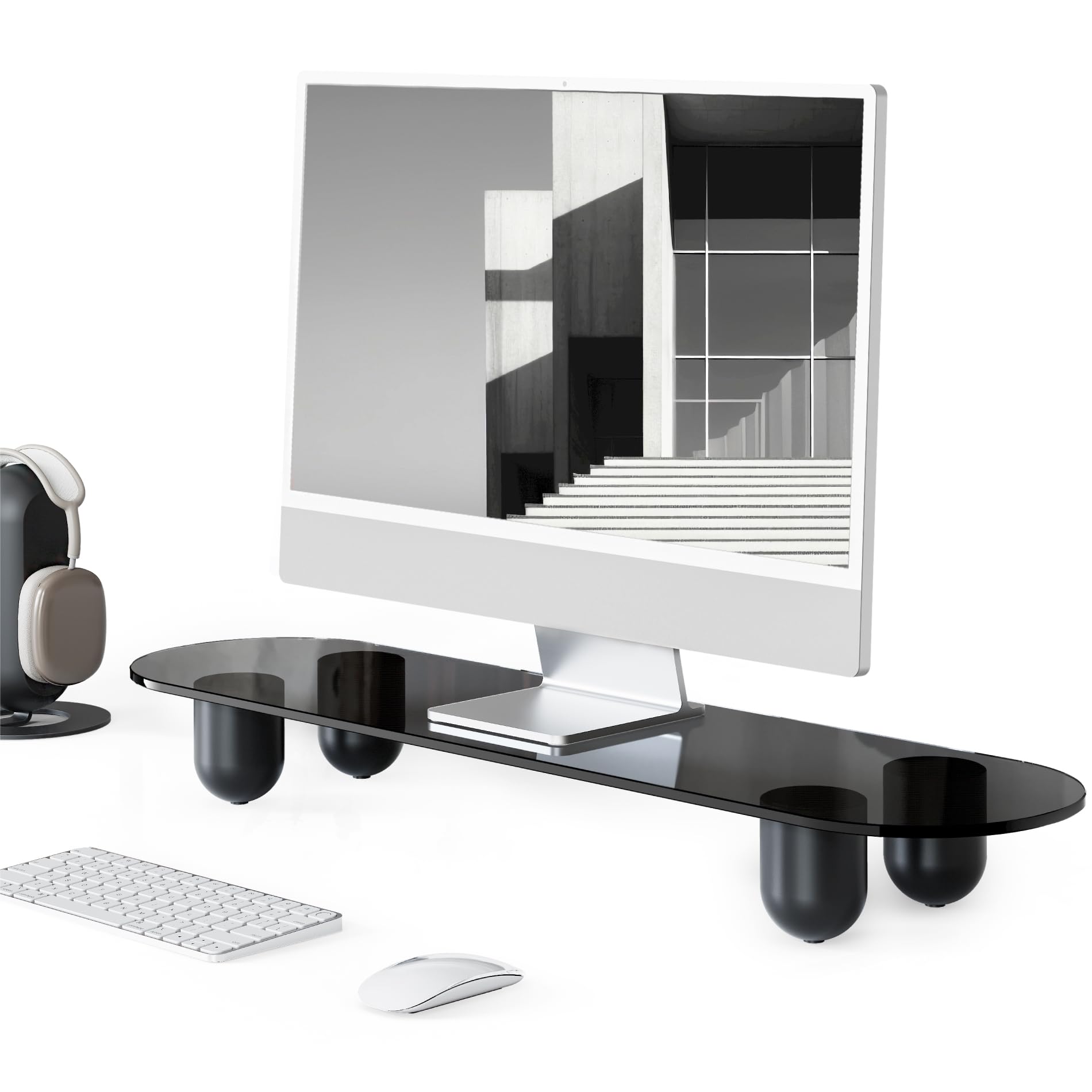 Réhausseur d'Écran Fenge en Bois Noir 86cm Support Moniteur