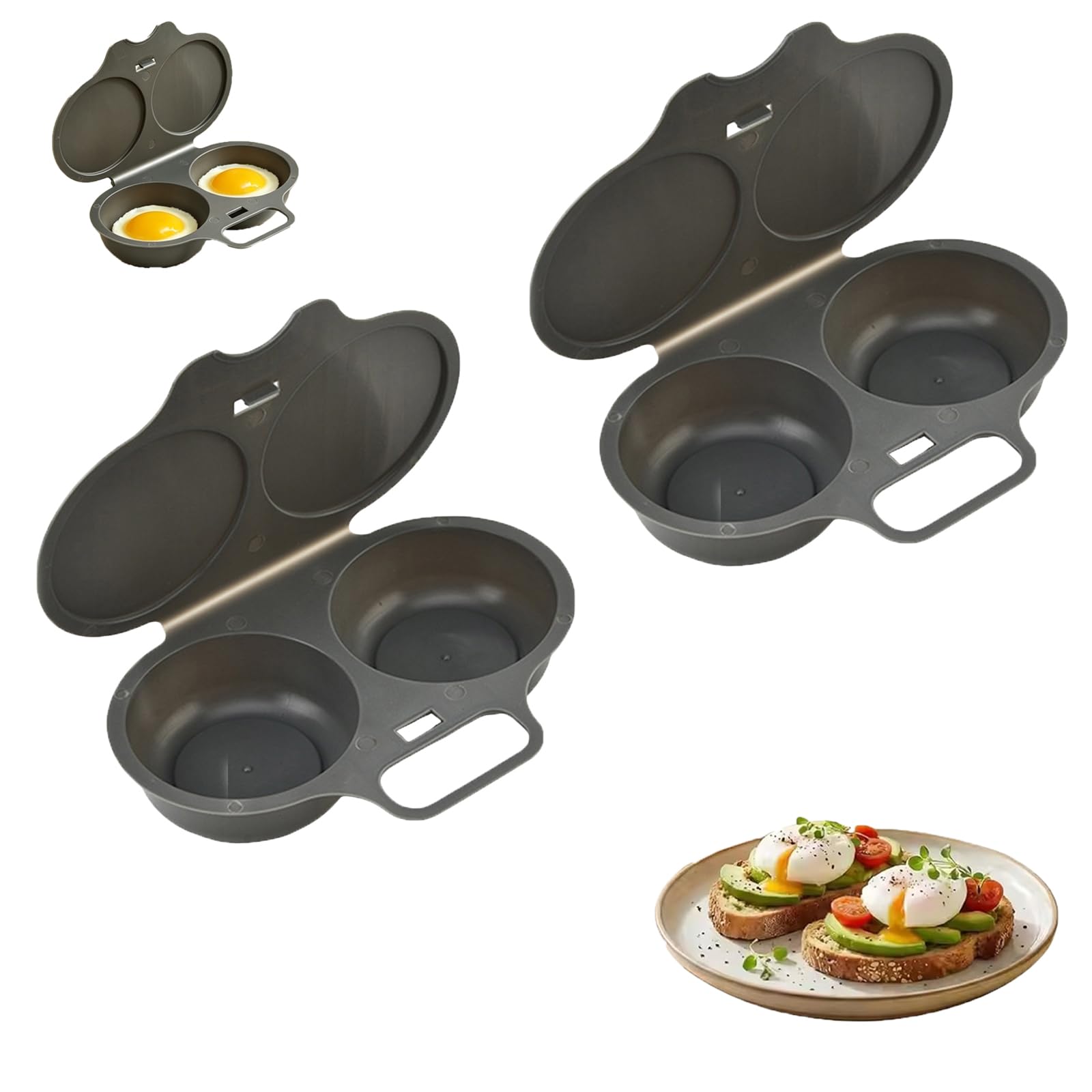 Microwave Egg Poacher With Lid & Handle, Dual Cavity Microwave Egg Poacher