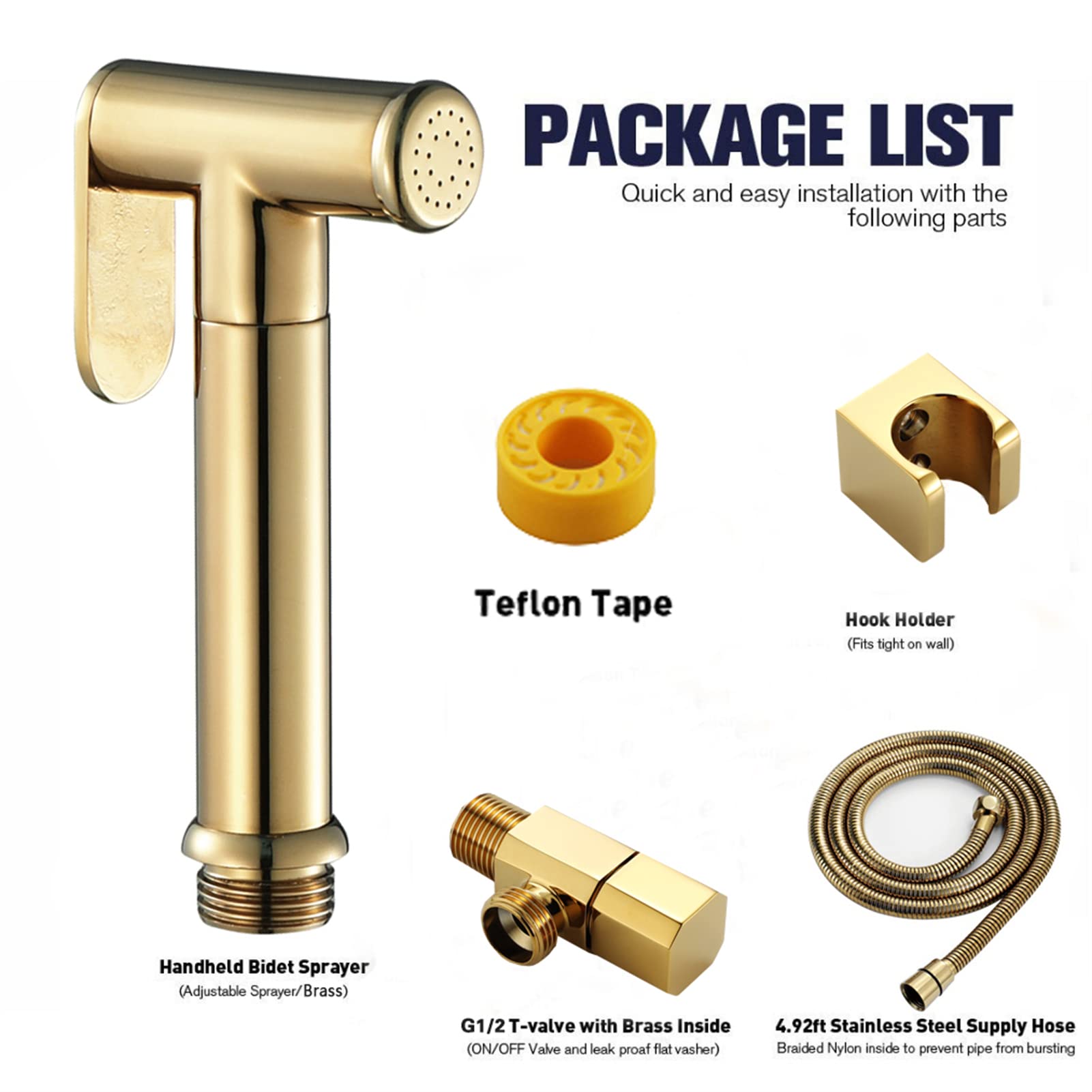 QHQQXN Rociador de bidé para Inodoro, rociador de bidé de Mano Dorado de latón, rociador de bidé para higiene Personal, Limpieza de Inodoro, paño para pañales para bebés, Juego de Grifo para bidé,