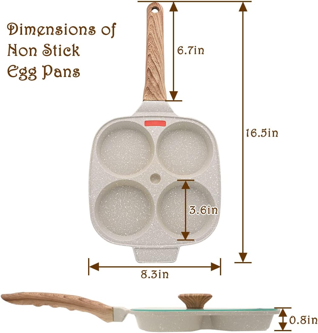 Egg Pan Fried Egg Pan, Egg Frying Pan with Lid Nonstick 4 Cups Pancake Pan Aluminium Alloy Cooker for Breakfast, Gas Stove & Induction Compatible (White)