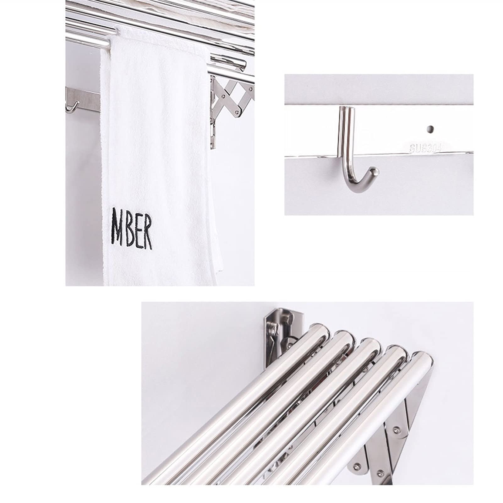 Este tendedero Plegable Extensible, toallero de Pared para Lavar y secar Ropa, para Interiores y Exteriores, para el hogar (50 cm)