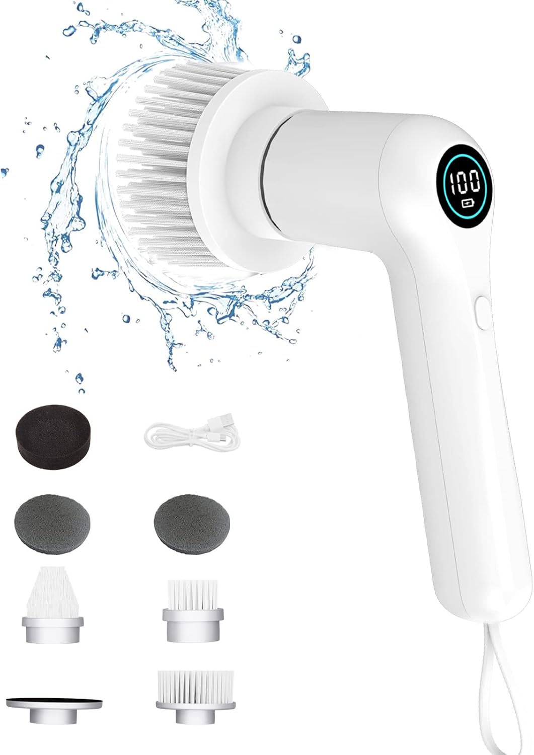 Cepillo eléctrico de limpieza eléctrico inalámbrico, cepillo de limpieza eléctrico de mano, cepillo limpiador de ducha con 6 cabezales de cepillo