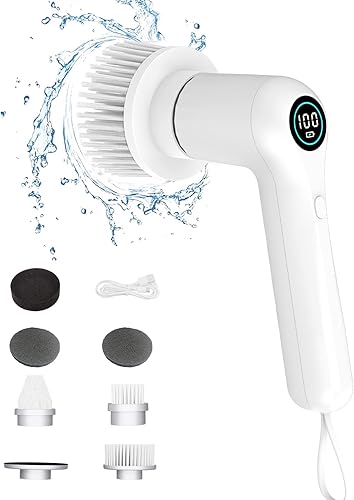 Cepillo eléctrico de limpieza eléctrico inalámbrico, cepillo de limpieza eléctrico de mano, cepillo limpiador de ducha con 6 cabezales de cepillo