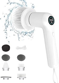 Electric Spin Scrubber Cordless Power Scrubber Handheld Electric Cleaning Brush, Shower Cleaner Brush with 6 Replaceable Brush Heads and 2 Rotating Speeds for Tile, Tub, Dish, Sink, Grout, Kitchen