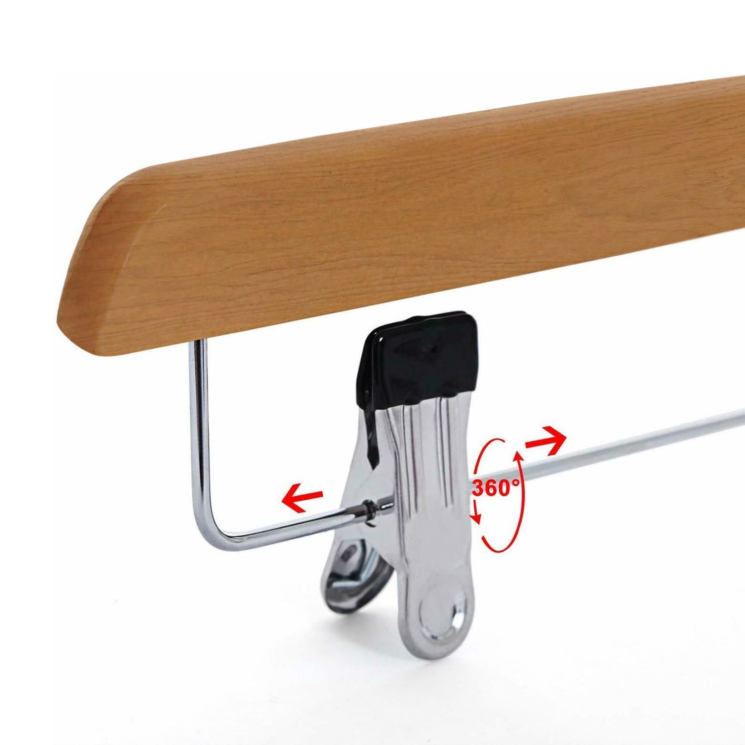 Percha de madera natural para pantalones con acabado brillante con ganchos ajustables de 360° y antiarrugas (natural, 30 unidades)