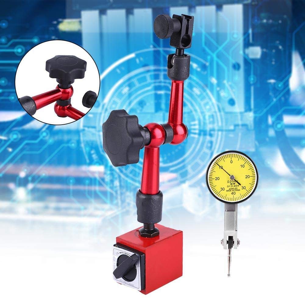 Reloj Comparador con Base Magnetica, Indicador de Prueba de Cuadrante, Medidor de Medición de Precisión con Palanca de 0 a 0,8 mm, Indicador de Prueba de Metros